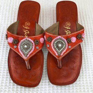 J. JILL "Emperor" leather embellished thong sandal - SZ 7 / EU 38